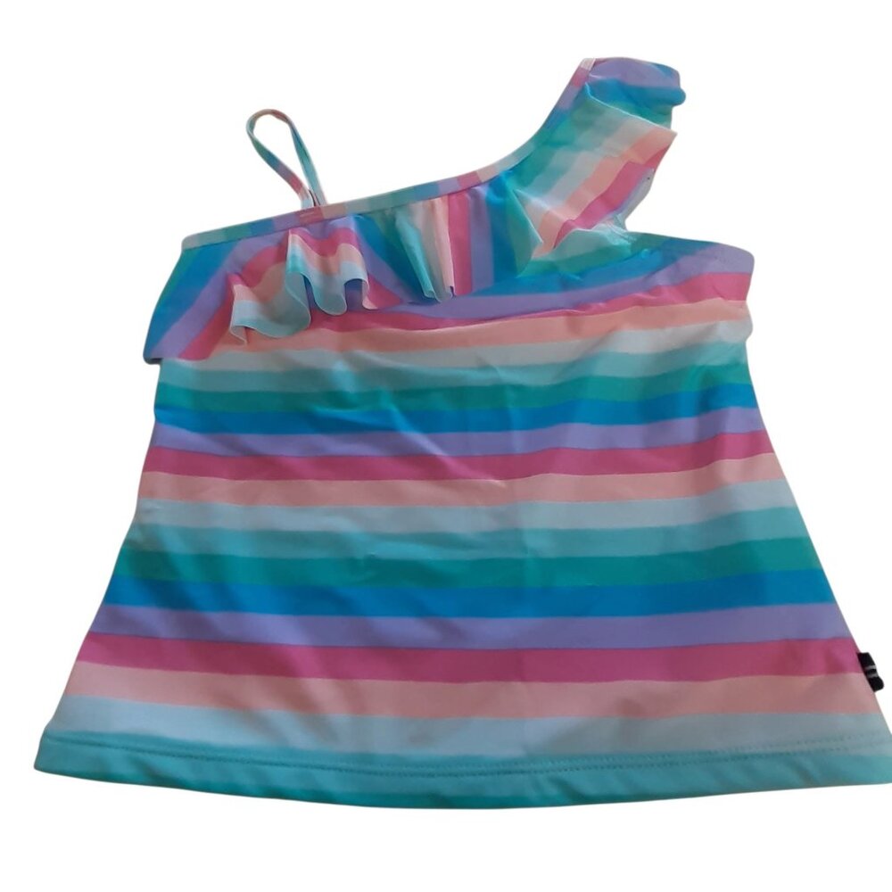 Nautica Performance Suntop Swimwear Girls  Large 12/14 Multi Stripe Ruffle NWOT